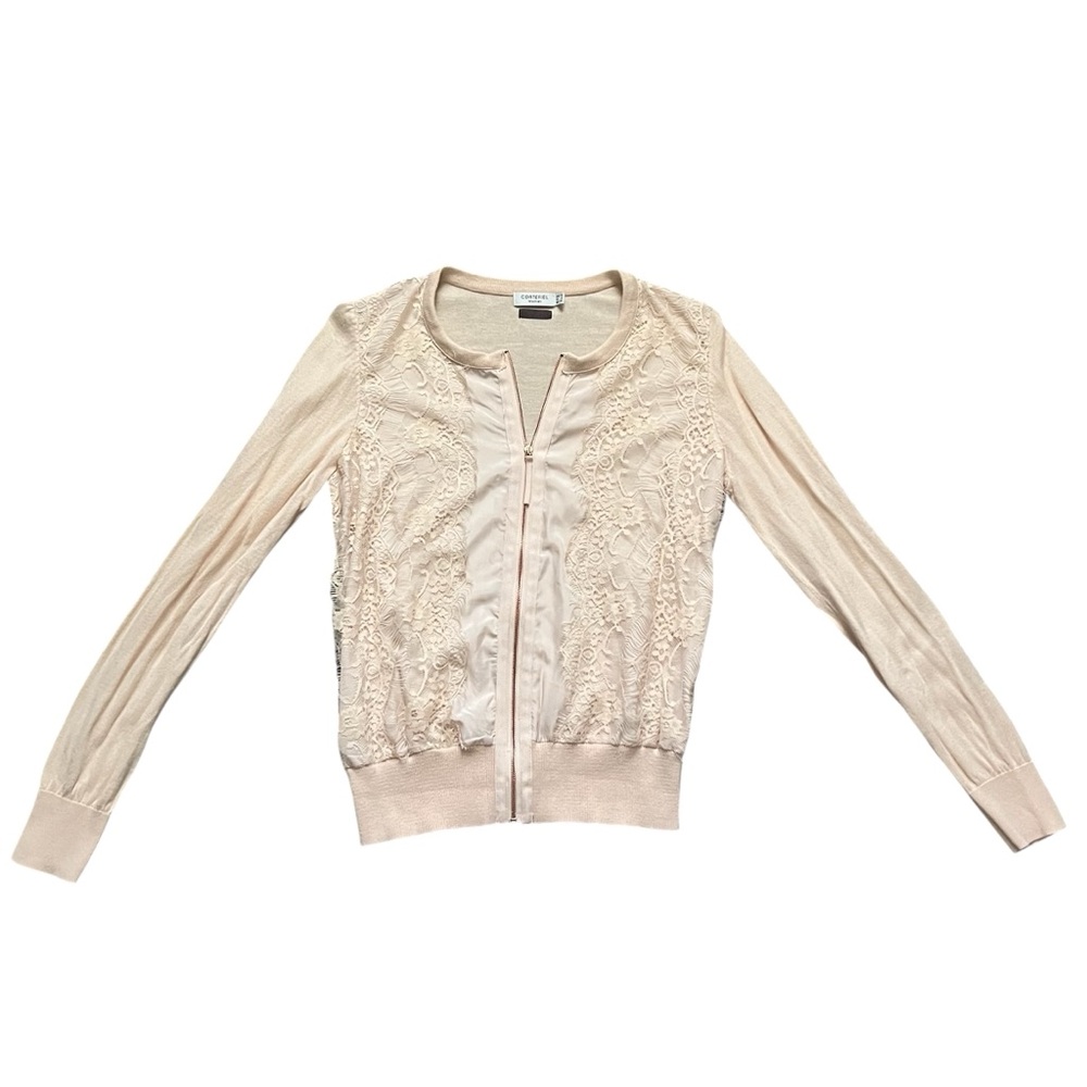 Cortefiel Pink Lace Zip Up Cardigan Sweater Size XS